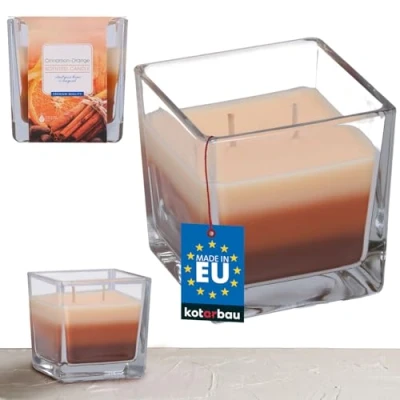 Imagen de KOTARBAU® Vela perfumada en frasco de cristal, Aroma agradable, Velas decorativas, vaso aromática, Duración 32 h, a naranja con canela, tricolor 2 mechas