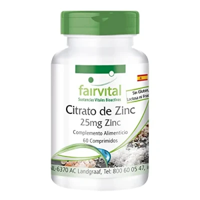 Imagen de Fairvital Zinc 25mg Citrato de alta biodisponibilidad VEGANO Dosis elevada 60 Comprimidos Calidad Alemana