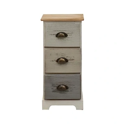 Imagen de Rebecca Mobili Mesilla de Noche con 3 cajones, cómoda Madera, Gris Beige Blanco, Madera paulownnia, Estilo Vintage, baño Dormitorio Medidas: 57 x 29 25 cm (AxANxF) Art. RE4481