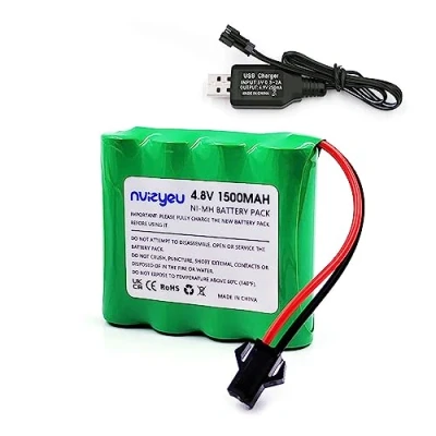 Imagen de Nvizyeu batería de 4.8v, níquel hidrógeno 1500mah, Recargable AA, Enchufe SM 2p, para vehículos Control Remoto, Juguete eléctricos, con Cable Carga USB