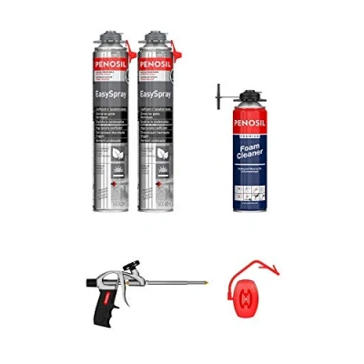 Imagen de Espuma expansiva de poliuretano proyectable, aerosol 700 ml, juego 2 + 1 pistola limpiador Único en el mercado Calidad profesional Excelente aislamiento acústico