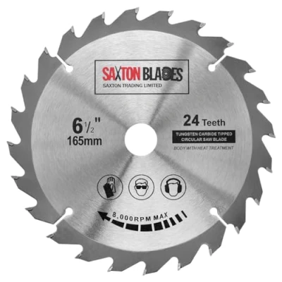 Imagen de Saxton TCT Hoja de sierra circular para madera, 165 mm x 20 (anillo 16 mm) 24 dientes, compatible con Bosch Makita etc