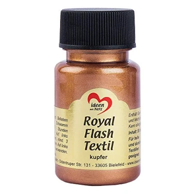 Imagen de Ideen mit Herz pintura textil metalizada Royal Flash Color Metálico de Alto Brillo Adecuado para tejidos y telas Claros Oscuros Camisetas, Bolsos, Ropa 50 ml (cobre)