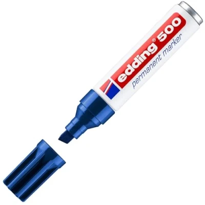 Imagen de edding 500 marcador permanente azul 10 rotuladores punta biselada 2 7 mm resistente al agua, de secado rápido, indelebles para cartón, plástico, madera, metal, vidrio