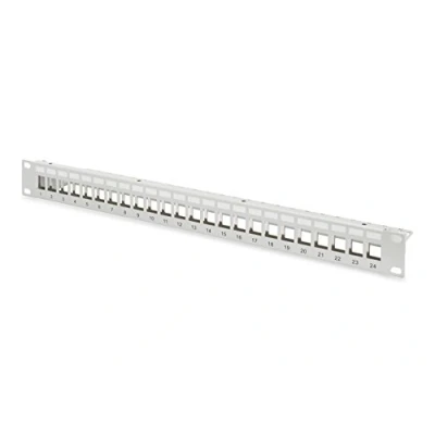 Imagen de DIGITUS Panel de conexión (Patch panel) Modular Para módulos Keystone 19 pulgadas 24 puertos Blindado Montaje en bastidor 1U V1 Gris
