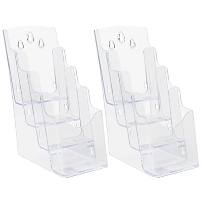 Imagen de Belle Vous Porta Folletos de Acrílico Transparente (Pack 2) Expositor Metacrilato 4 Niveles para Encimera/Sobremesa y Pared Tres Pliegues, Volantes, Menú, Revistas Panfletos