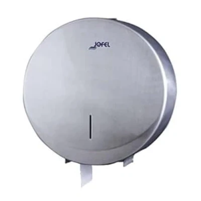 Imagen de Jofel Portarrollos de Papel Higiénico Industrial Mediano, Dispensador en Rollos hasta 300m, max. 220mm Diámetro, Mandril 45mm, Acero Inox. Satinado AISI 304 Antivandálico, Futura AE25000