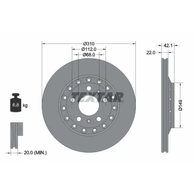Imagen de TEXTAR PRO 92152303 Disco de freno 310 22 05/07 112 ventilación externa revestido sin perno sujeción rueda, buje rueda AUDI: A8 D3, D2