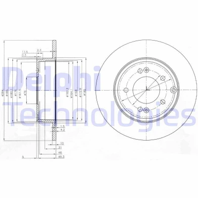 Imagen de DELPHI BG4012 Disco de freno 284 10 5 macizo aceitado sin procesar cojinete rueda, anillo sensor ABS HYUNDAI: i30 II Hatchback, Sonata V