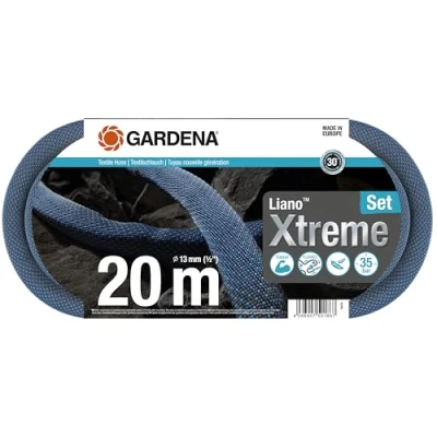 Imagen de Gardena Liano Xtreme 1/2 pulgadas, set 20m: manguera de jardín ultra robusta tejido, para grifos agua interiores, interna PVC, ligera, resistente a la climatología (18470 20)