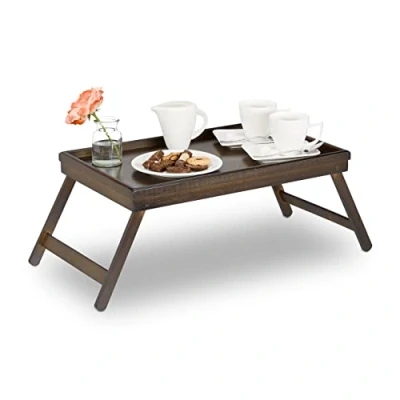 Imagen de Relaxdays Bambú Bandeja Cama con Patas Plegables, Madera, Marrón Oscuro, 22 x 64 31 cm, Tablero de Fibras