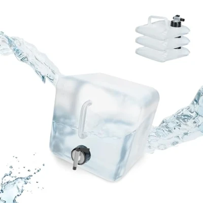 Imagen de Relaxdays Pack 4 Bidones Plegables, Garrafas Agua Cuadradas, Grifo y Asa, Volumen 5 L, sin BPA, Transparente Negro, Gomaespuma
