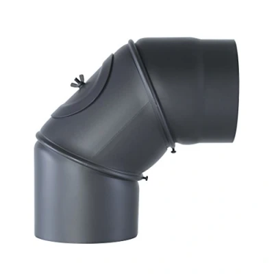 Imagen de Kamino Flam Codo con puerta para chimenea de leña, estufa vitrificado, escape, Gris oscuro, 150 mm/ángulo ajustable 90 180C