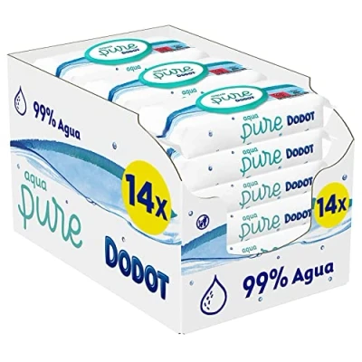 Imagen de Dodot Toallitas Aqua Pure para Bebé, 99% Agua, 672 Toallitas, 14 Paquetes (14 x 48) de Bebé
