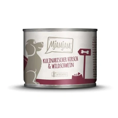 Imagen de MjAMjAM comida húmeda premium para perros Ciervo y jabalí con arándanos, pack de 6 (6 x 200 g), sin cereales carne extra
