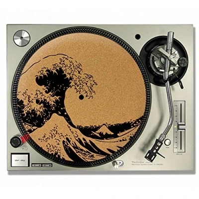 Imagen de Alfombrilla de corcho para tocadiscos (vinilo), diseño La gran ola Kanagawa Hokusai