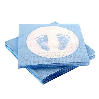 Imagen de 20 servilletas con huellas de bebé, color azul claro