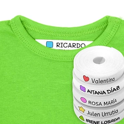 Imagen de Etiquetas para Ropa Personalizadas con nombre planchar. Cinta termoadhesiva guarderías, escuelas, colegios y residencias de ancianos. certificado ecológico. (Formas)