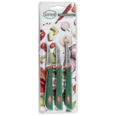 Imagen de Sanelli Juego de 3 cuchillos frutas y verduras: pelador curvo 6 cm.