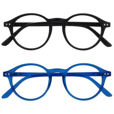 Imagen de OPULIZE REY Gafas de Lectura Pack 2 Montura Redonda Retro Negro Mate, Azul Hombre Mujer Bisagras Muelle RR56 13 +3.50