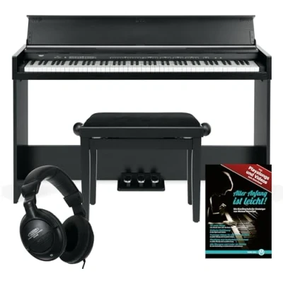 Imagen de FunKey DP 1088 SM Teclado de piano digital delgado Set 88 teclas sensibles a la velocidad y 3 pedales 20 sonidos Altavoces estéreo integrados Incluye banqueta auriculares Negro mate