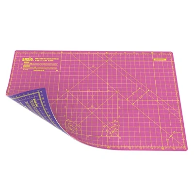 Imagen de ANSIO Alfombrilla de corte autorreparable A3 doble cara, 5 capas, acolchado, costura, álbumes recortes, tela y papel artesanal, imperial/métrica, 42 cm x 27 cm, súper rosa/morado real