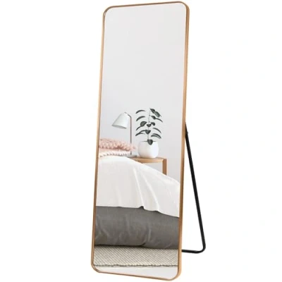 Imagen de HORLIMER Espejo de Pie Cuerpo Entero 152x46 cm, Pared Dorado Puede Colocarse en la o el Suelo del Cuarto Baño, Entrada, Pasillo Dormitorio, a Prueba Explosiones
