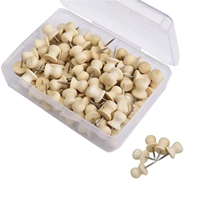 Imagen de Chinchetas de Madera,Pines Madera para Tablero Corcho Anuncios con Pasadores Acero,para Fotos en Casa,Oficina,Proyectos Manualidades(Clavos Cabeza Redonda,Color Natural,50Pcs)