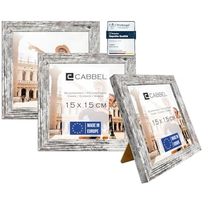 Imagen de CABBEL portarretratos (3 piezas) 15x15 cm Marco de madera MDF abedul con cristal Plexi inastillable/Moderno