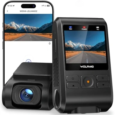 Imagen de WOLFANG Cámara de Coche 2.5K FHD, Arjeta 32GB SD Incluida Dashcam Doble Lente para Coches 170º Gran Angular Monitor Aparcamiento 24H con Grabación en Bucle y Sensor G
