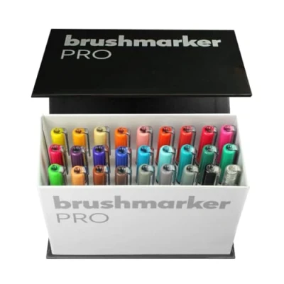 Imagen de Karin Mini Box BrushMarker Pro Caja de rotuladores 26 unidades y 1 mezclador corporal transparente con sistema Ink Free, 2,4 ml pintura líquida Sin
