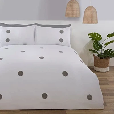 Imagen de Sleepdown Juego de Funda edredón con Fundas Almohada y Almohada, diseño Lunares, Color Blanco Plateado