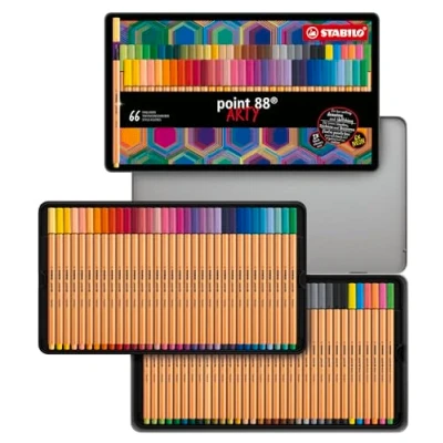 Imagen de Rotulador punta fina STABILO point 88 Estuche de metal ARTY con 66 colores