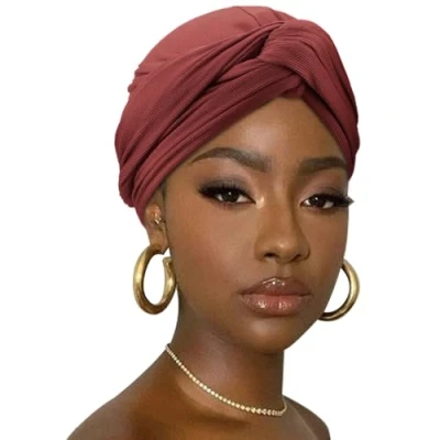 Imagen de DRESHOW Hair Wrap para Mujeres Acanalado Suave Turbante Stretch Jersey Cabeza Bufanda Transpirable Ligero Color Sólido