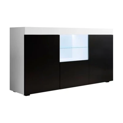 Imagen de MB Muebles Bonitos Aparador Salón Comedor Moderno Natolia Ancho 150cm x Alto 83 cm Profundo 40 Mueble de Melamina Mate con luz LED Color Blanco y Negro