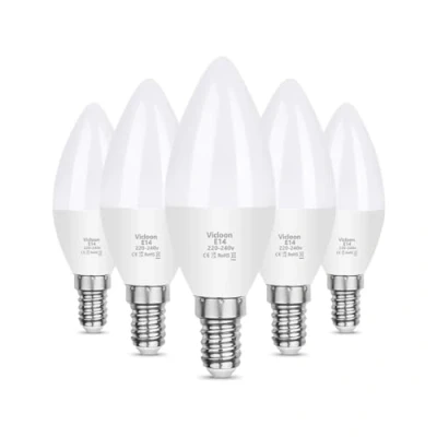 Imagen de Vicloon Bombillas LED Vela E14, 5PCS 5.5W equivalente a 40W Bombilla Incandescente, 50W Halógena, 550 Lúmene, Blanco Frío 6500K, No regulable, AC 220 240V, Angulo de haz 270
