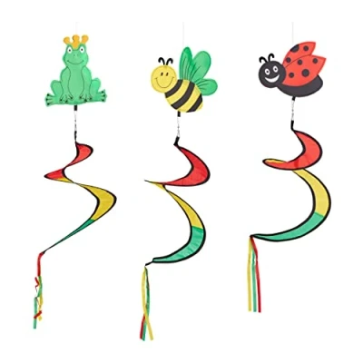 Imagen de Relaxdays Molino de Viento Espiral, Set 3, Diseño Animales Colgante, Molinete Niños, Veleta Balcón y Jardín, Multicolor