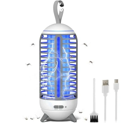 Imagen de Lámpara Antimosquitos Eléctrico, 2 en 1 Mata Mosquitos Electrico, USB Recargable UV Mosquito Trampa para Insectos, Moscas, Polillas, Interiores y Exteriores