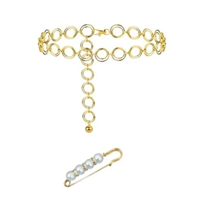 Imagen de 1 cadena de cintura metal, broche perlas, cinturón moda vintage para mujer, con junta tórica ajustable, accesorio disfraz fiesta cumpleaños, baile máscaras