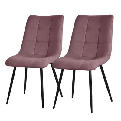 Imagen de ML Design Juego de 2 Sillas Comedor Color Rosa Oscuro Asiento Acolchado para Cocina o Salón con Funda Tela y Patas Acero Negro Sillón Tapizado Suave Respaldo Oficina Sala Estar