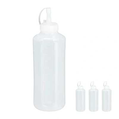 Imagen de Relaxdays 16 frascos de 1000 ml para salsas, botella agua rellenar, plástico transparente