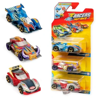 Imagen de T Racers Mix &#039;N Race 3 Pack de Coches coleccionables. Desmontables en Dos Partes y con Piezas Intercambiables. 2 4