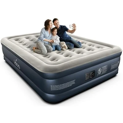 Imagen de iDOO Colchón Hinchable con Bomba de inflado y desinflado en Tan Solo 3 Minutos, para el hogar, Viajes Camping, 152x203x46cm. Peso máximo:295Kg (Cama Matrimonial)