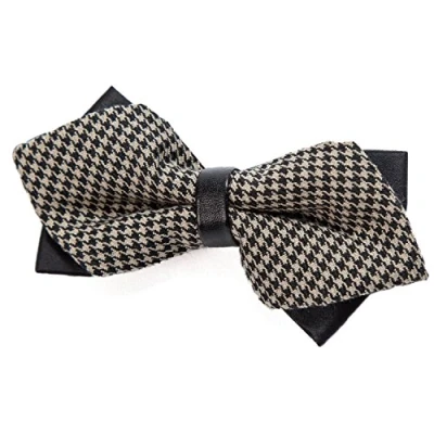 Imagen de DonDon Pajarita para Hombre en retro look punta de diamante elegante con gancho nudo y ajustable beis negro