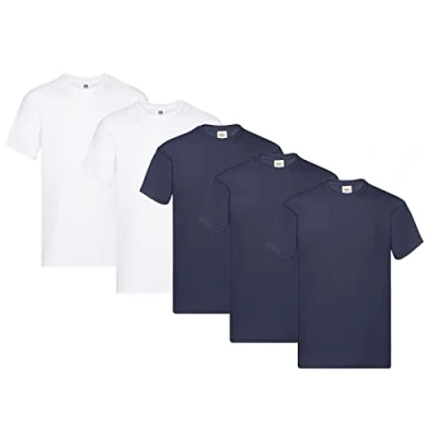 Imagen de Fruit of the Loom Original T Camiseta Manga Corta para Hombre (Pack de 5 Unidades) 3 Azul Intenso/2 Blanco Talla M