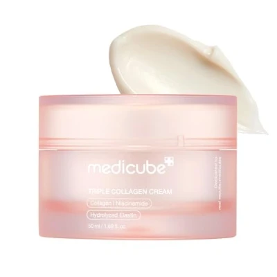 Imagen de Crema de colágeno triple Medicube: humectante reafirmante e hidratante con ácido hialurónico, cuidado las arrugas y mejora la elasticidad; piel coreano, 1,69 oz