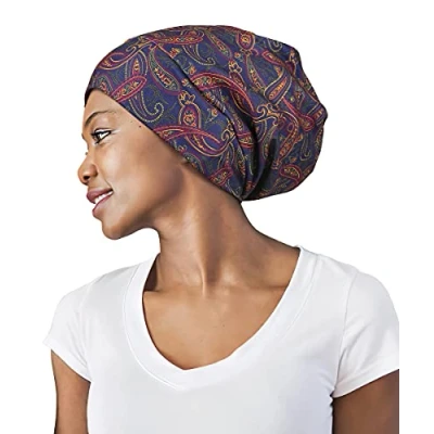 Imagen de Gorro de dormir ajustable con forro satén para rastas, cabello rizado, cabeza grande, permanece en la noche, Negro Amarillo, Talla única