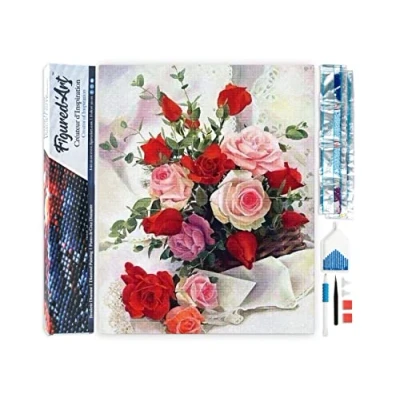 Imagen de Figured&#039;Art Diamond Painting Kit completo Cuadro 40x50cm de Pintura Diamante Lienzo entero enrollado con diamantes imitación cuadrados Rosas flores hermosas 5D DIY Manualidades Adultos