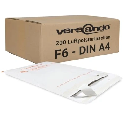 Imagen de versando 200 sobres acolchados F6, tamaño interior 220 x 340 mm, dimensiones exteriores 240 350 color blanco, para DIN A4/A5