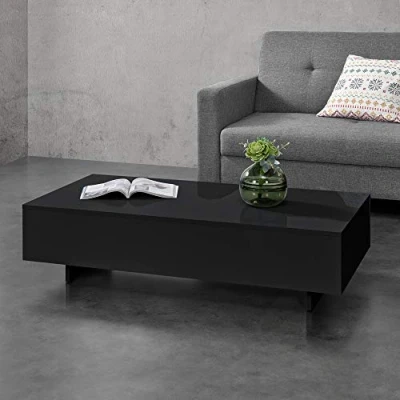 Imagen de [en.casa] Mesa de Centro Braunschweig 115 x 55 31 cm Baja Salón Auxiliar café Negro Alto Brillo
